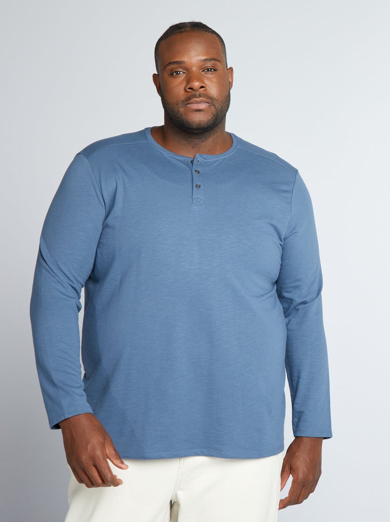 T-shirt manches longues col tunisien Bleu - Kiabi