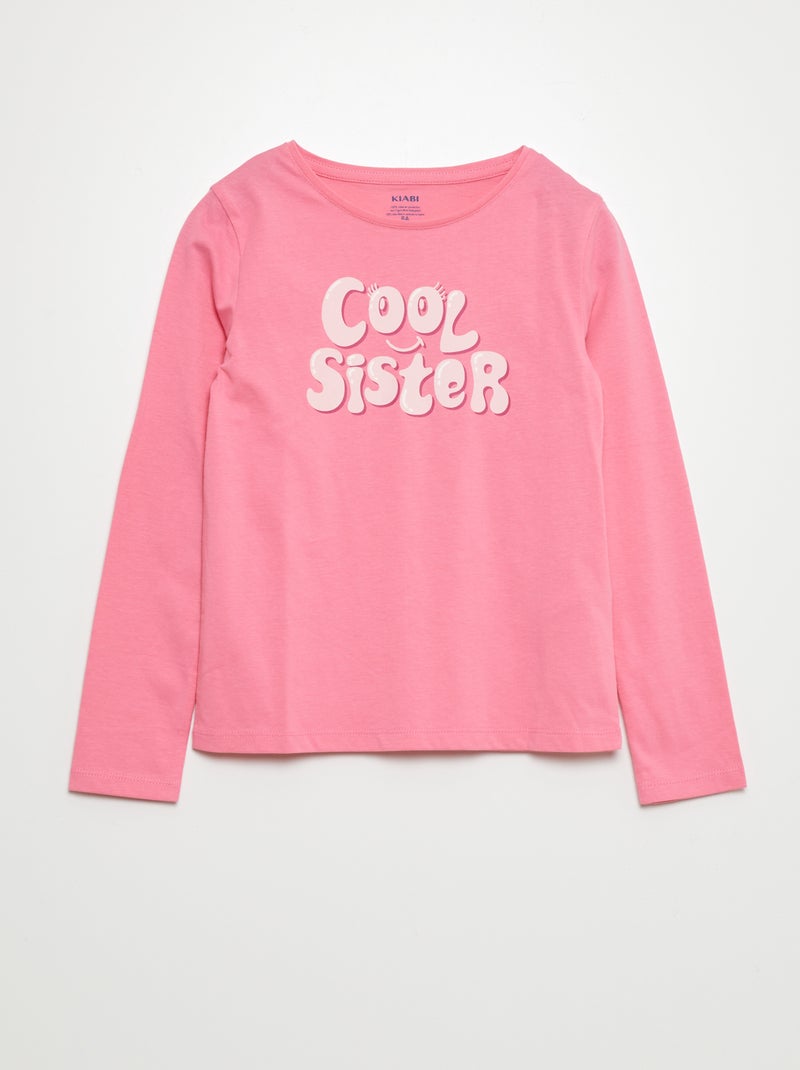 T-shirt manches longues 'cool sister' Rose - Kiabi