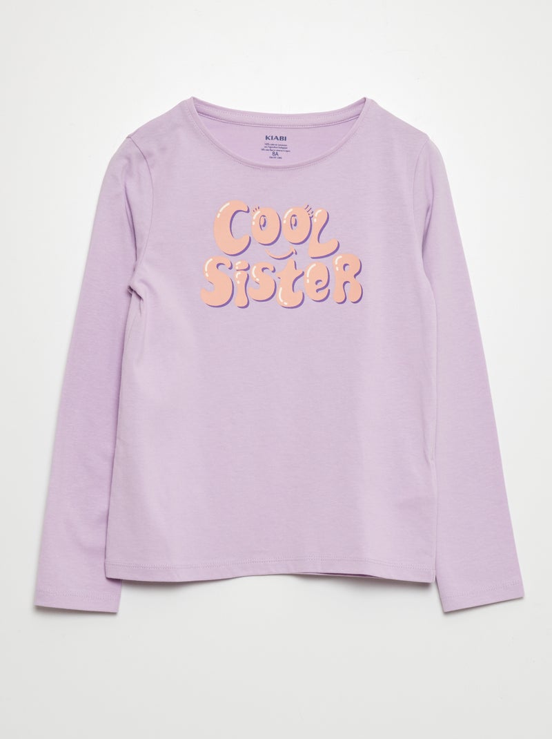 T-shirt manches longues 'cool sister' Violet - Kiabi