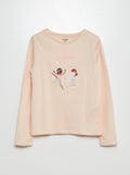 T-shirt manches longues en jersey imprimé + reliefs fantaisies ROSE - Kiabi