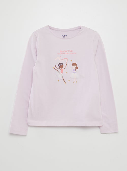 T-shirt manches longues en jersey imprimé + reliefs fantaisies - Kiabi