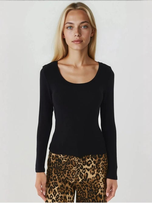 T-shirt manches longues en maille col en u ultra doux hiccup - Kiabi