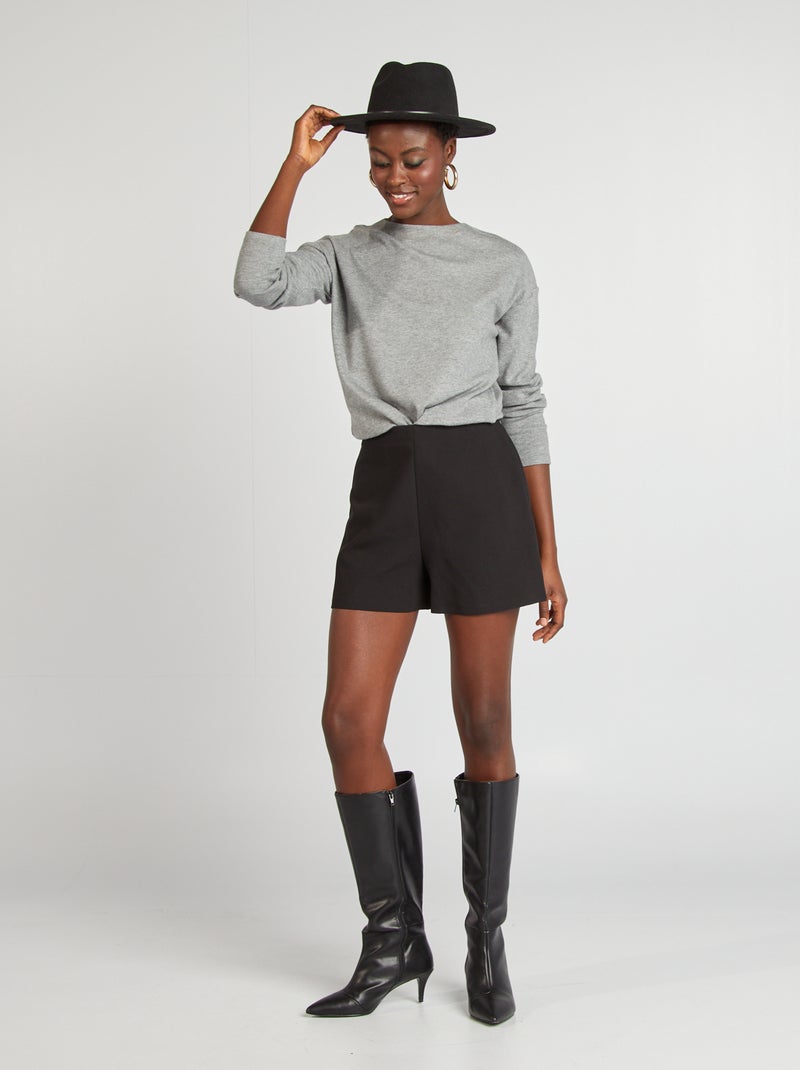 T-shirt manches longues en maille doudou Gris - Kiabi