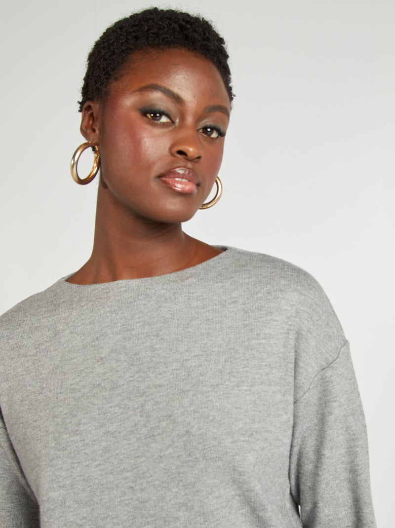 T-shirt manches longues en maille doudou Gris - Kiabi