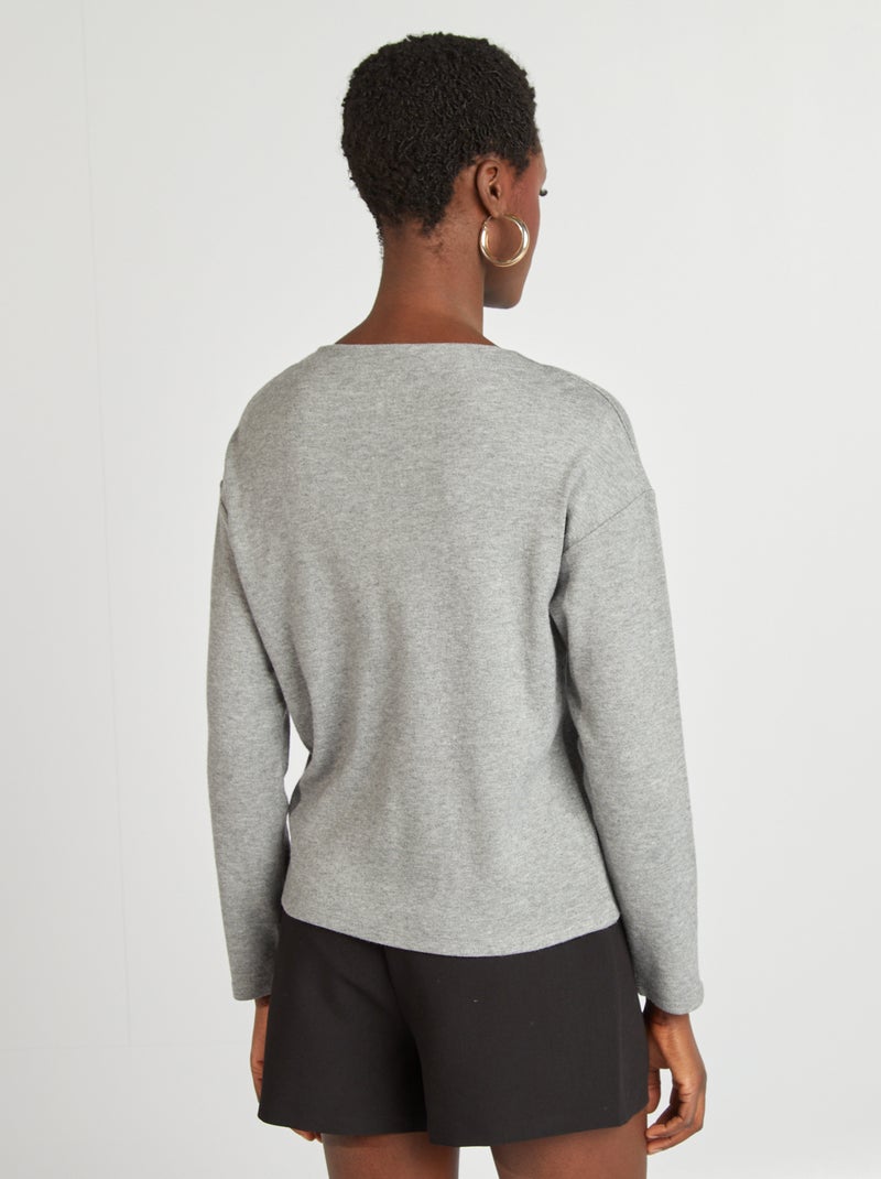 T-shirt manches longues en maille doudou Gris - Kiabi