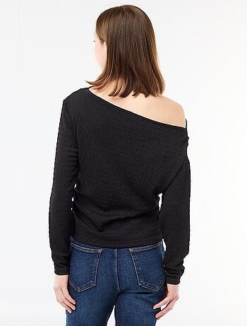 T-shirt manches longues en maille gaufrée