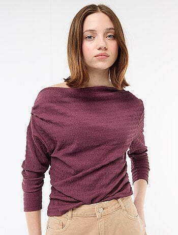 T-shirt manches longues en maille gaufrée