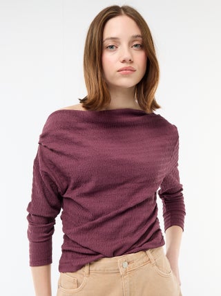 T-shirt manches longues en maille gaufrée