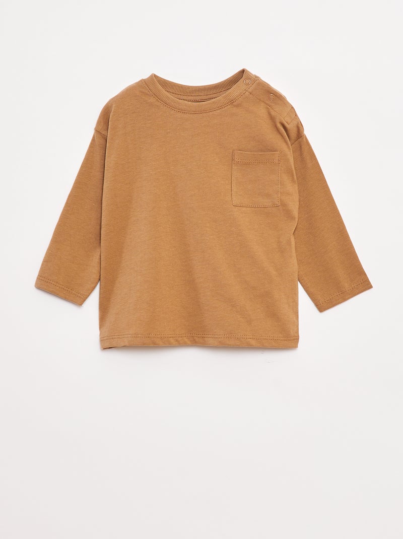 T-shirt manches longues et poche poitrine Beige - Kiabi