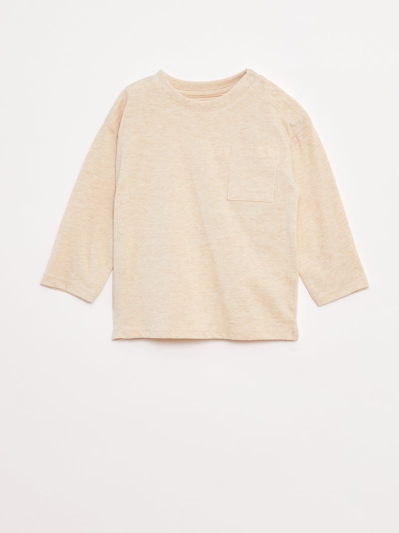 T-shirt manches longues et poche poitrine Beige - Kiabi