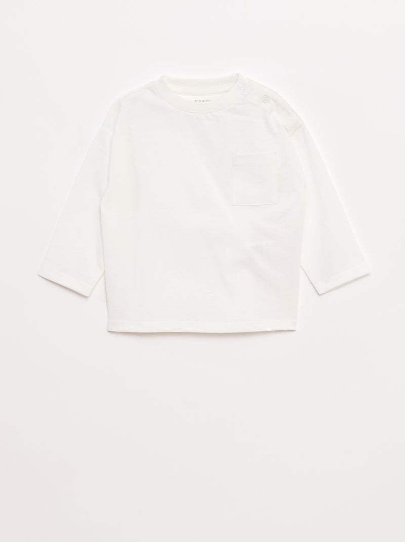 T-shirt manches longues et poche poitrine blanc - Kiabi