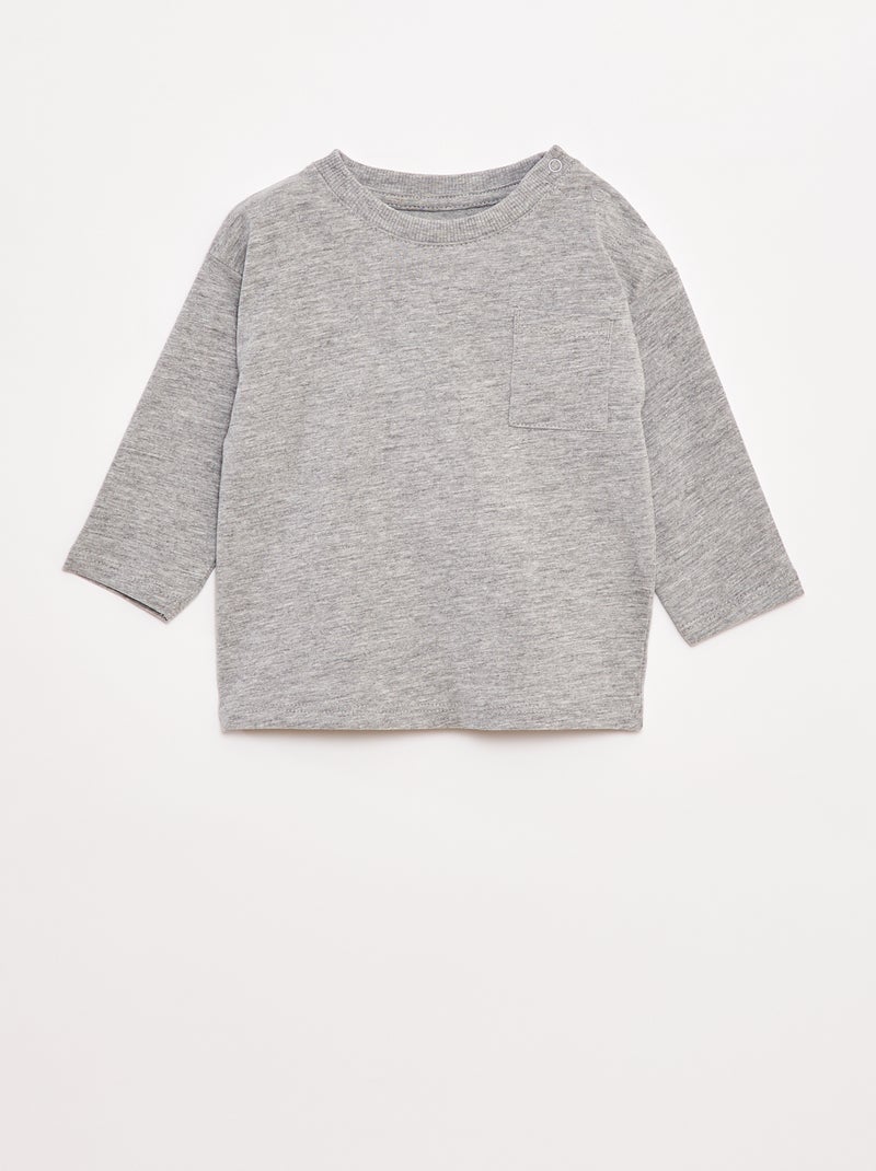 T-shirt manches longues et poche poitrine Gris - Kiabi