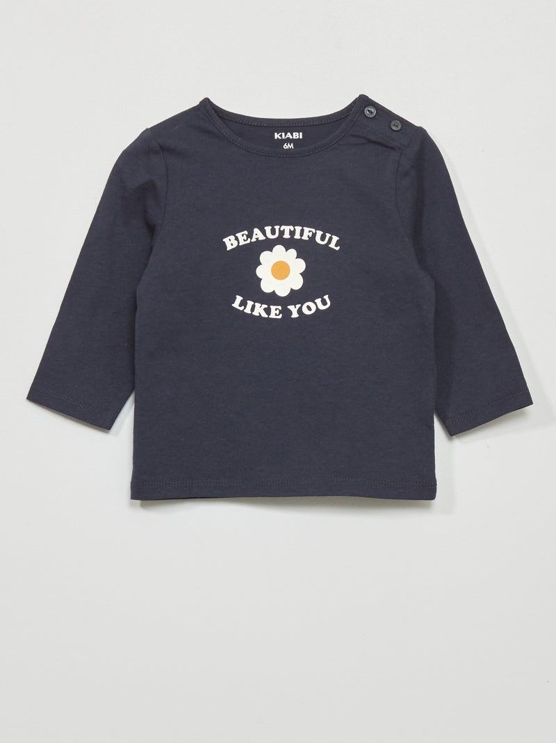 T-shirt manches longues imprimé Bleu - Kiabi