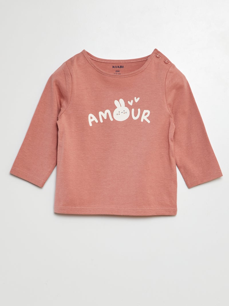 T-shirt manches longues imprimé Rose foncé - Kiabi