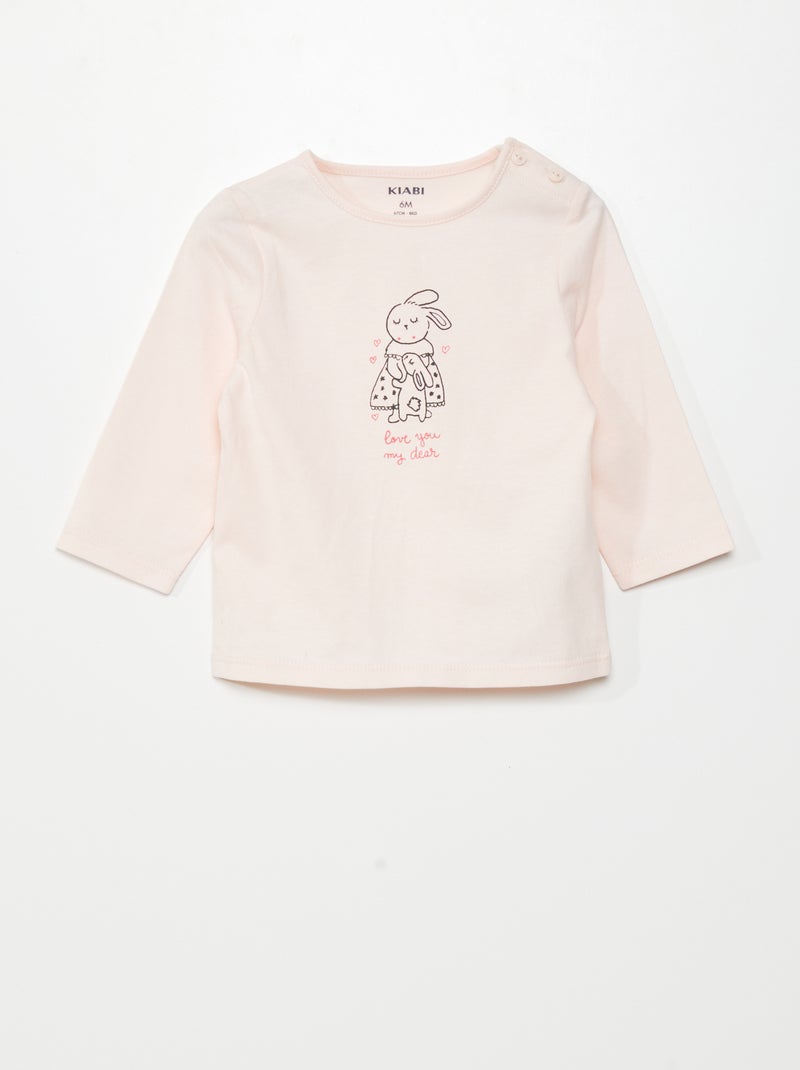T-shirt manches longues imprimé Rose 'lapin' - Kiabi