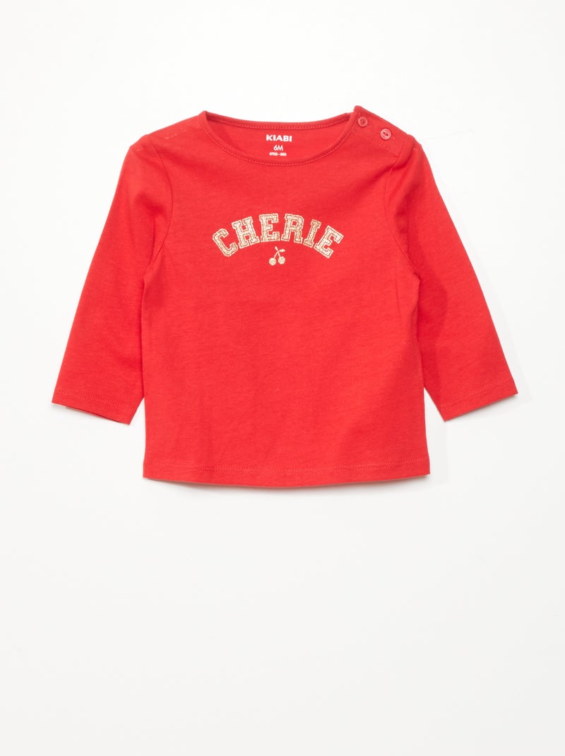 T-shirt manches longues imprimé Rouge - Kiabi