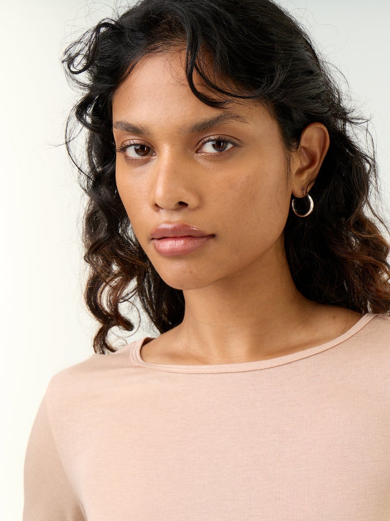 T-shirt manches longues laine mélangée Rose - Kiabi