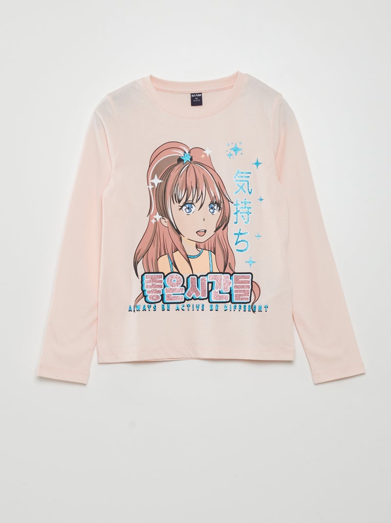 T-shirt manches longues 'Manga' Rose - Kiabi
