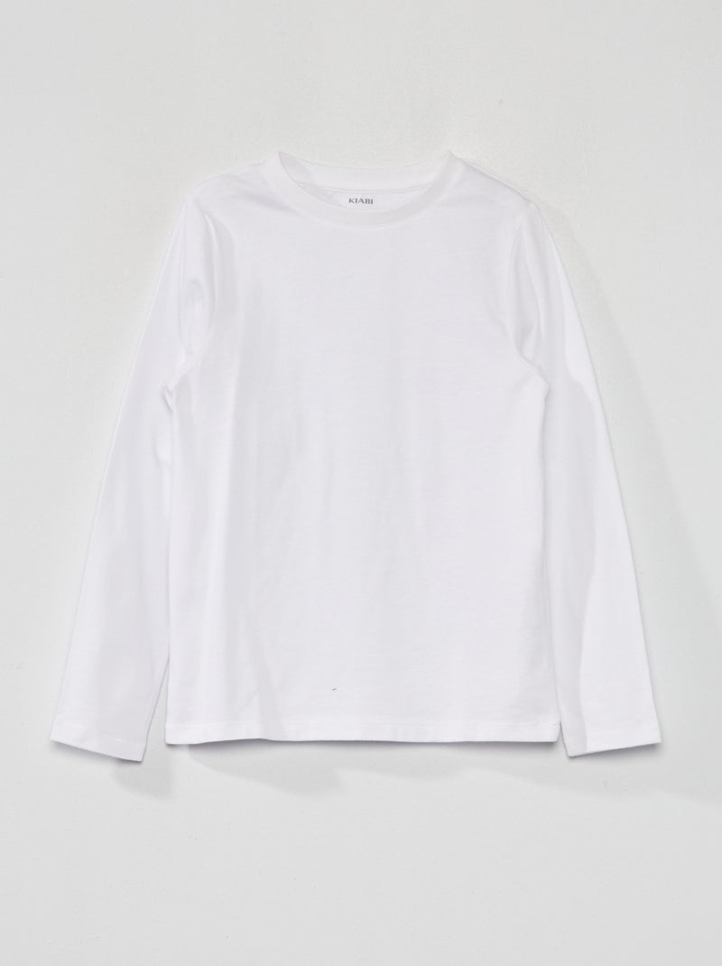 T-shirt manches longues uni blanc - Kiabi