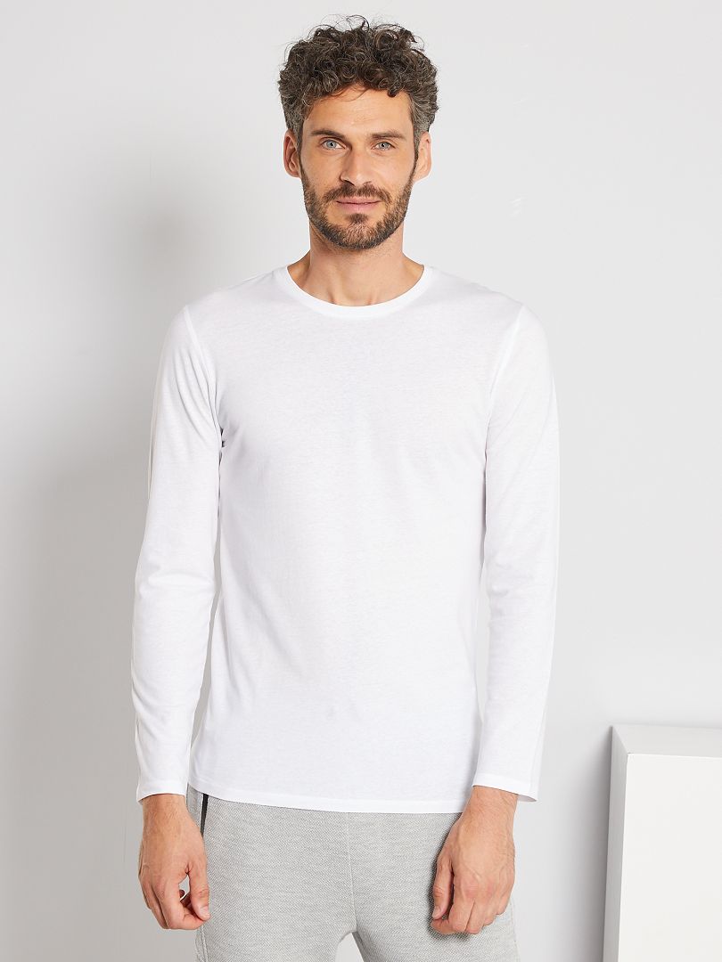 T-shirt manches longues uni blanc - Kiabi