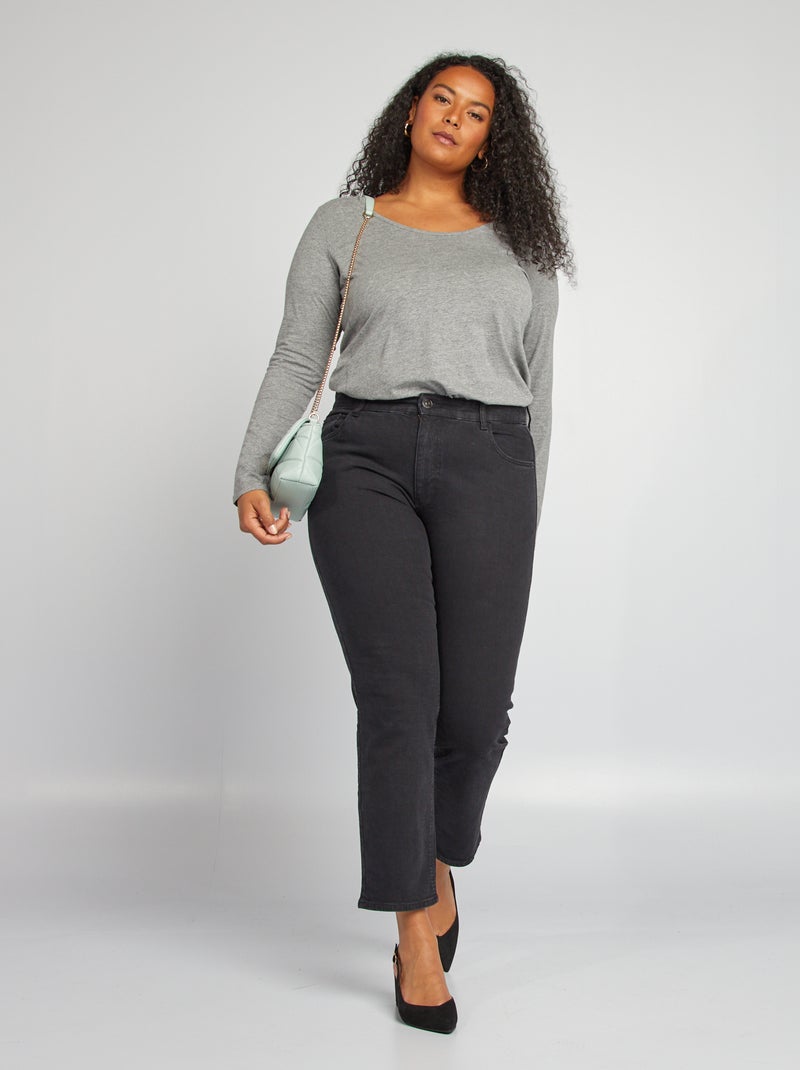 T-shirt manches longues uni en jersey Gris - Kiabi