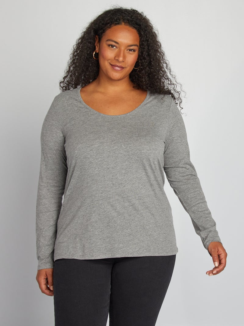 T-shirt manches longues uni en jersey Gris - Kiabi