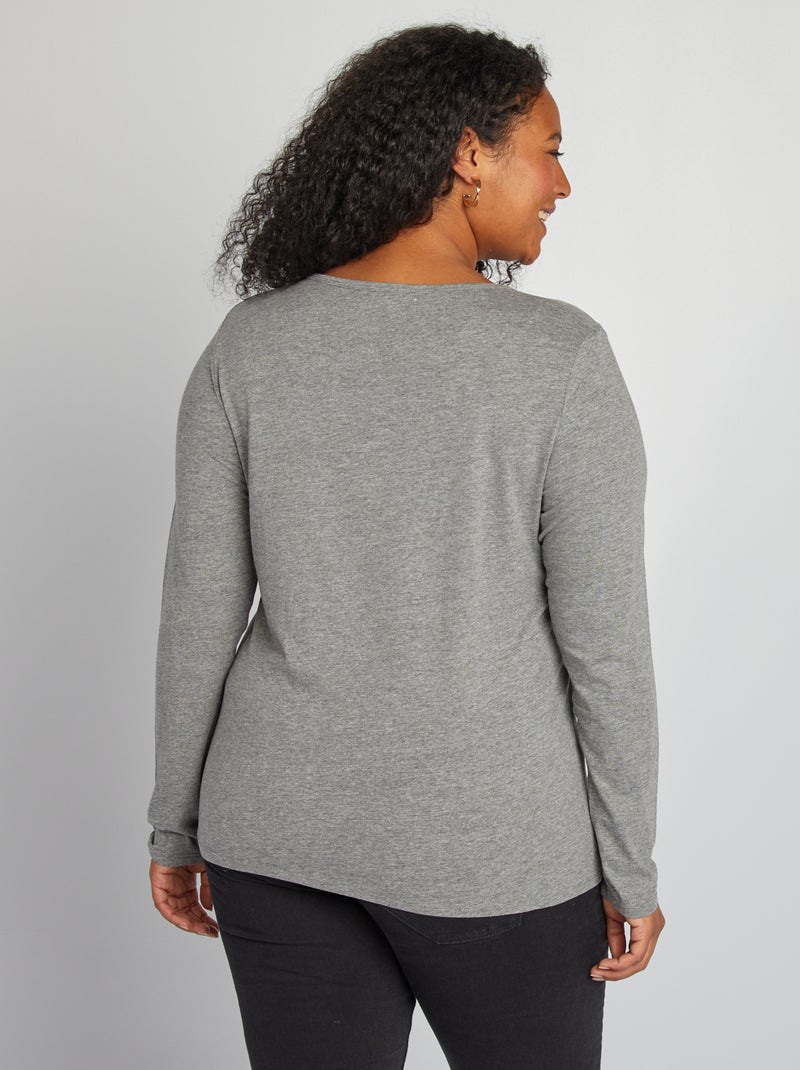 T-shirt manches longues uni en jersey Gris - Kiabi