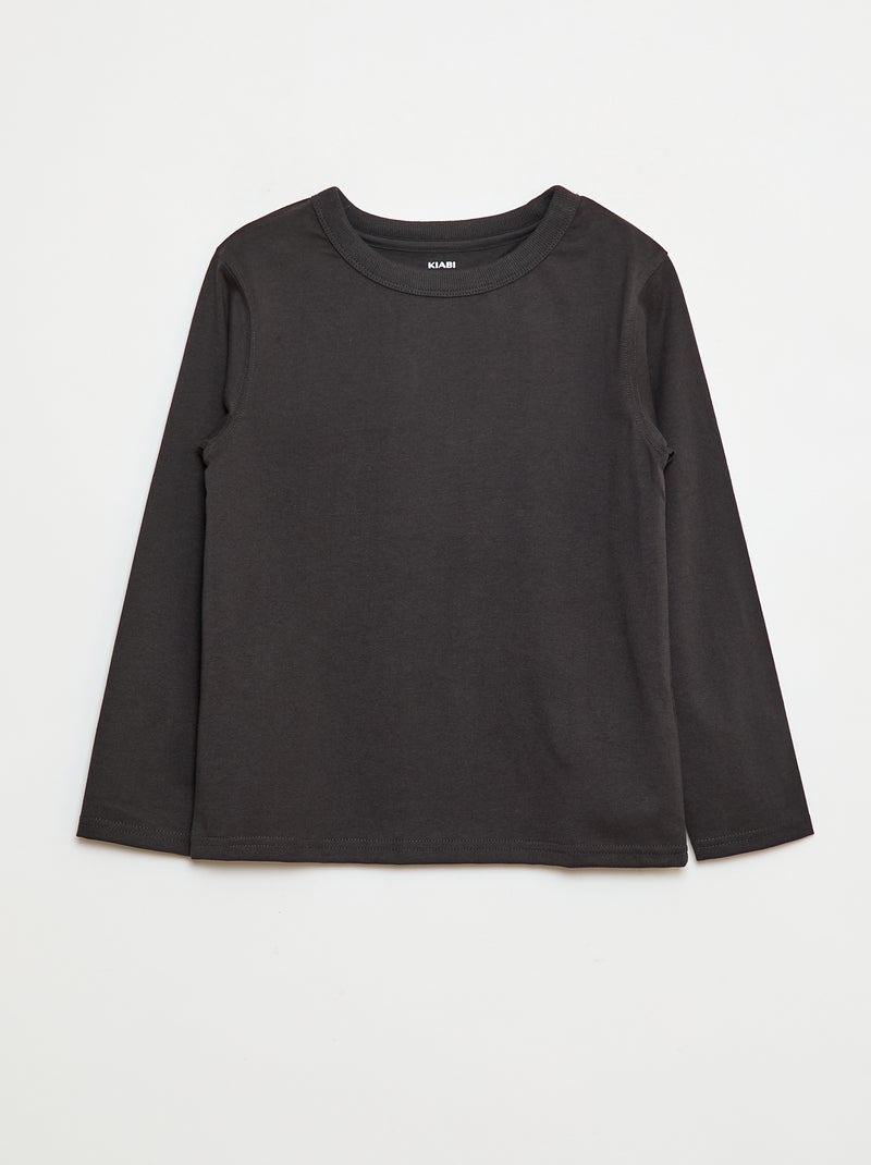 T-shirt manches longues uni Gris - Kiabi