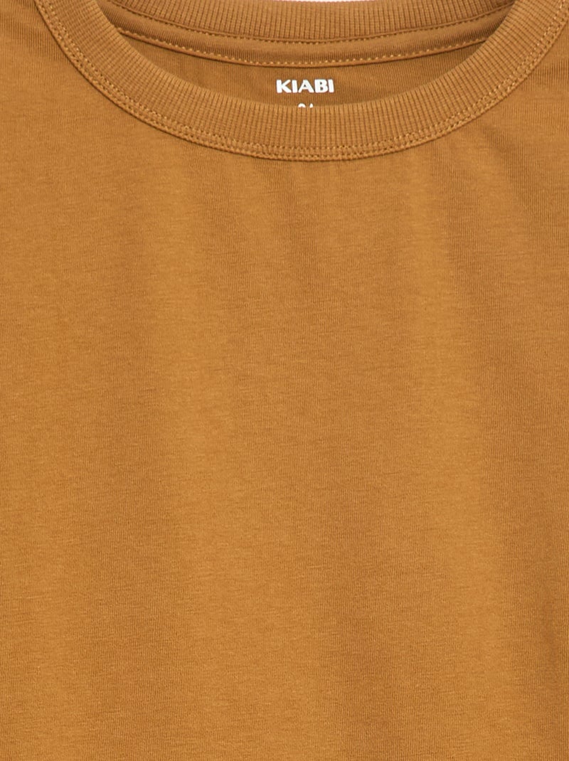 T-shirt manches longues uni Moutarde - Kiabi