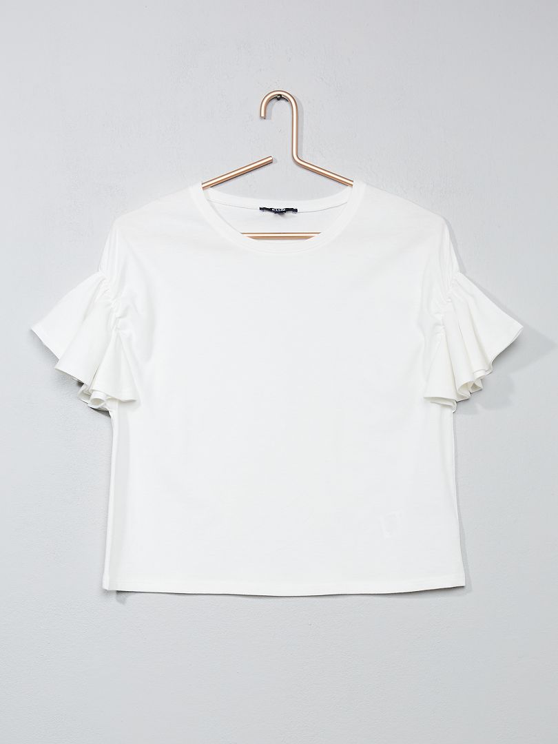 T-shirt manches volantées blanc - Kiabi
