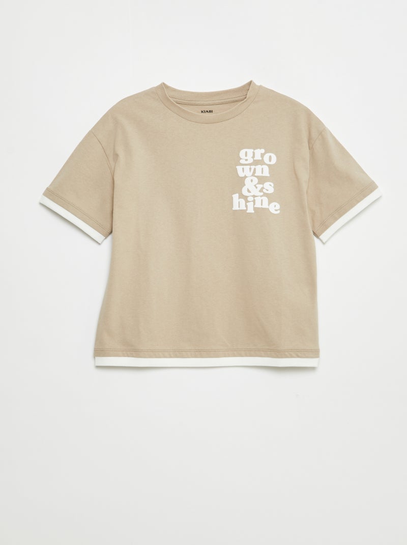 T-shirt met 2-in-1-effect Biege - Kiabi