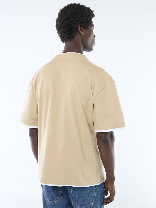 T-shirt met 2-in-1 effect en korte mouwen - Kiabi