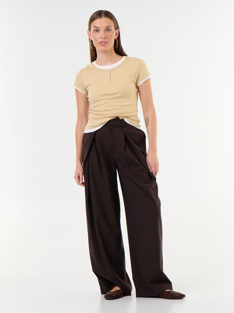 T-shirt met 2-in-1-effect en korte mouwen Biege - Kiabi