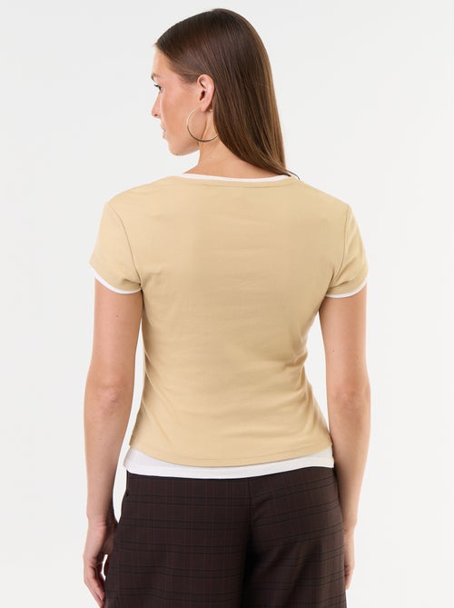 T-shirt met 2-in-1-effect en korte mouwen - Kiabi