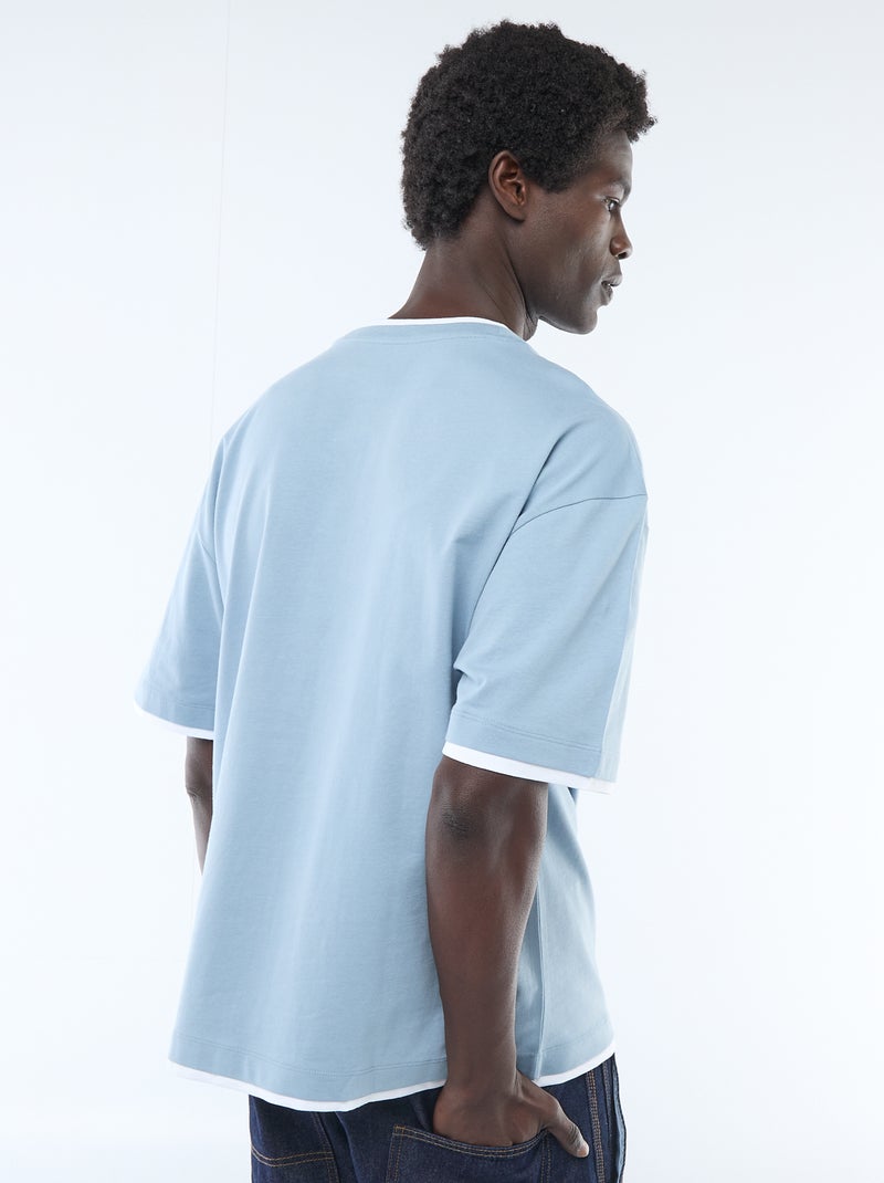 T-shirt met 2-in-1 effect en korte mouwen Blauw - Kiabi