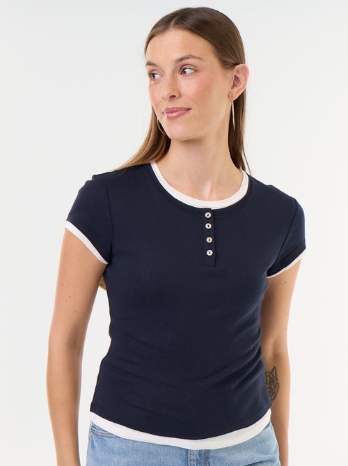T-shirt met 2-in-1-effect en korte mouwen - Kiabi