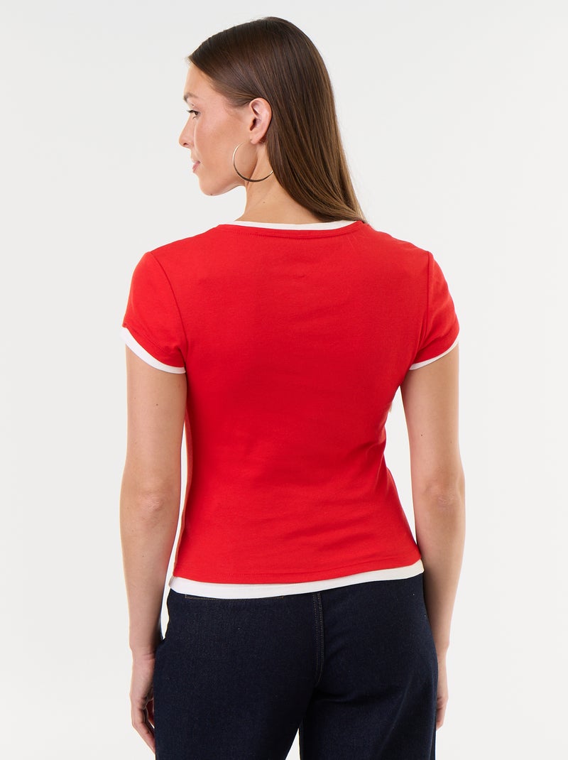 T-shirt met 2-in-1-effect en korte mouwen Rood - Kiabi