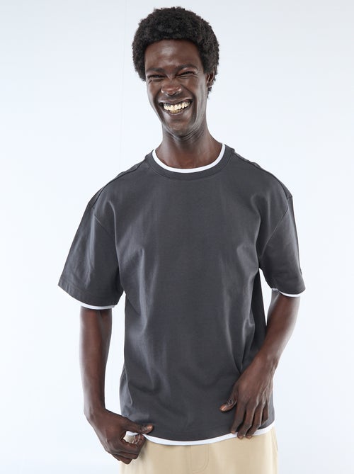 T-shirt met 2-in-1 effect en korte mouwen - Kiabi