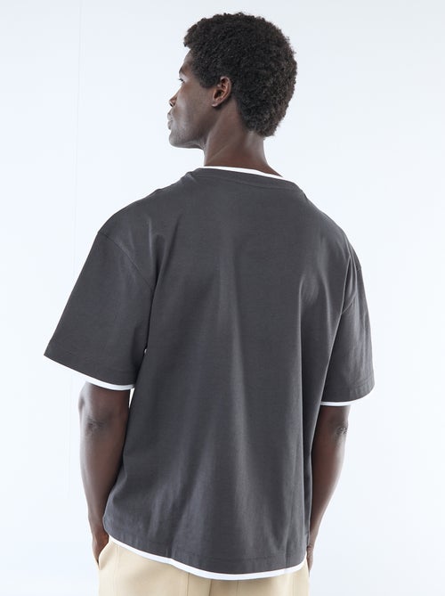 T-shirt met 2-in-1 effect en korte mouwen - Kiabi