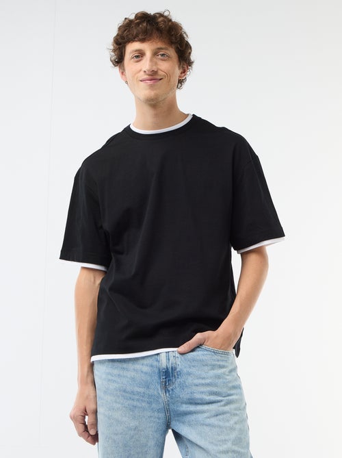 T-shirt met 2-in-1 effect en korte mouwen - Kiabi