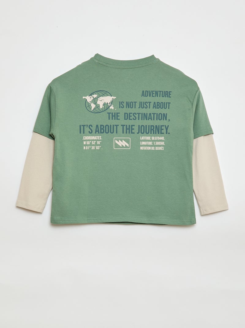T-shirt met 2-in-1-effect en lange mouwen Blauw - Kiabi