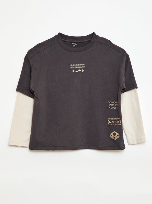 T-shirt met 2-in-1-effect en lange mouwen - Kiabi