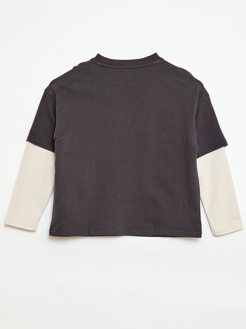 T-shirt met 2-in-1-effect en lange mouwen - Kiabi