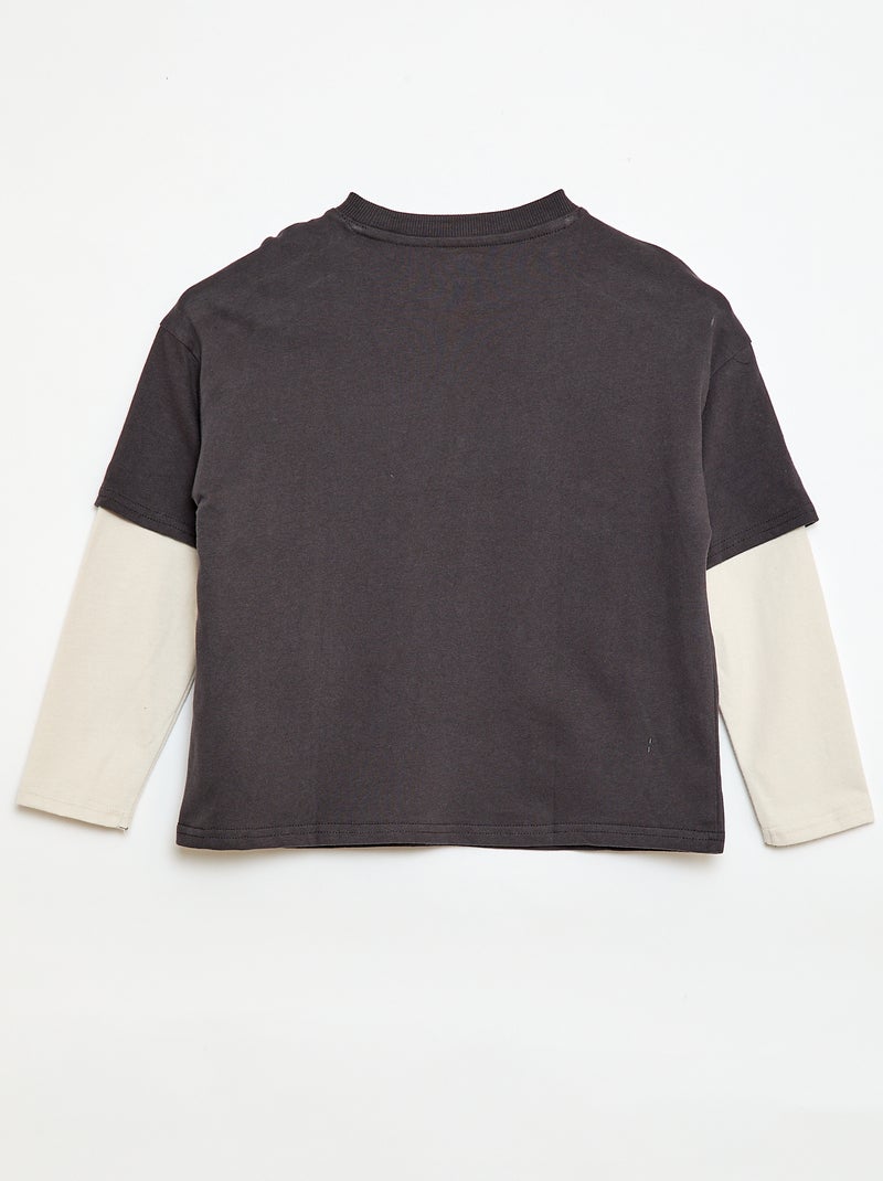T-shirt met 2-in-1-effect en lange mouwen Grijs - Kiabi