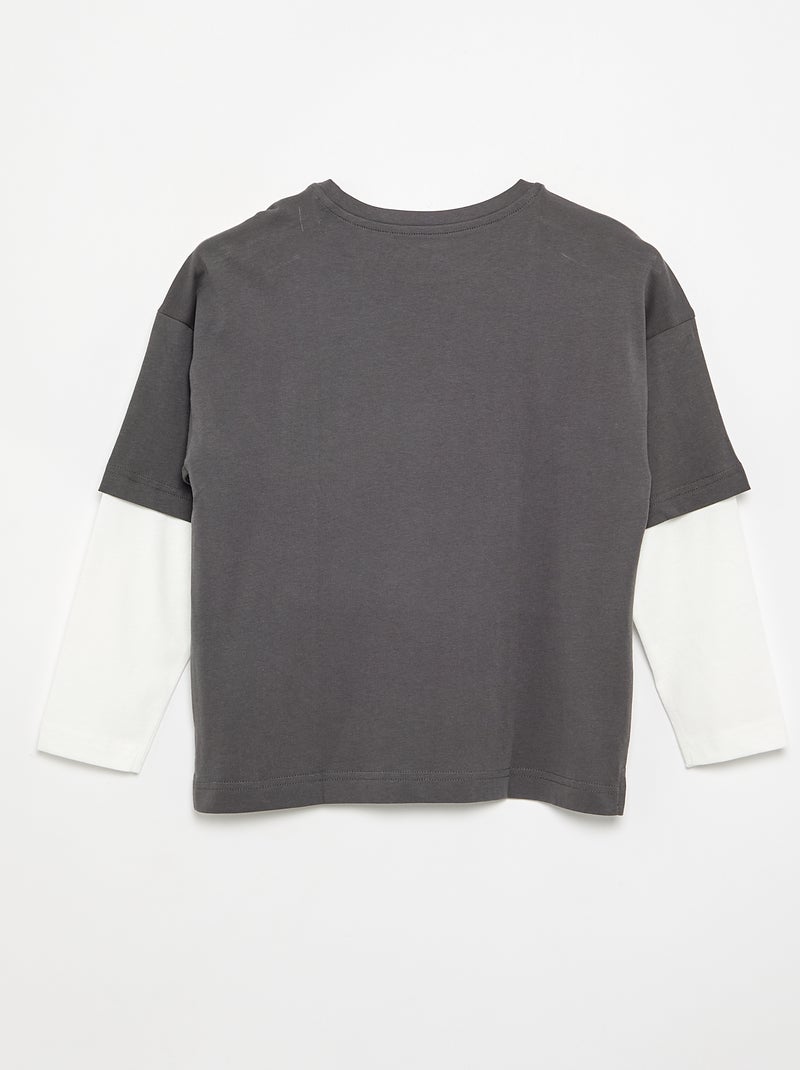 T-shirt met 2-in-1-effect en lange mouwen Grijs - Kiabi