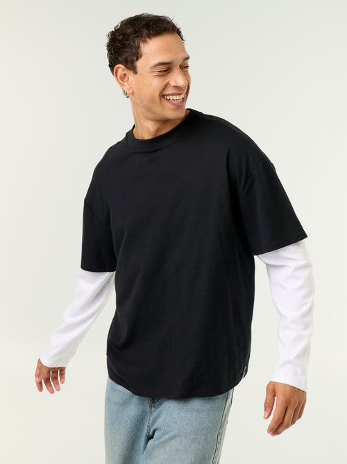 T-shirt met 2-in-1-effect en lange mouwen - Kiabi