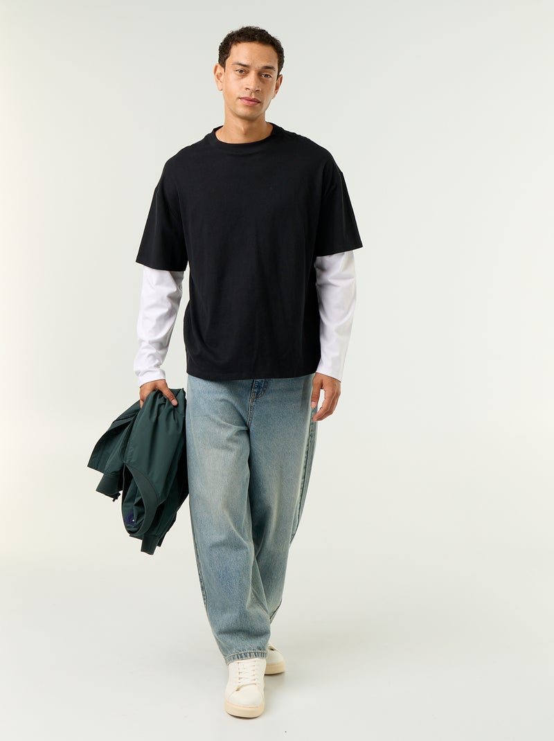 T-shirt met 2-in-1-effect en lange mouwen Zwart - Kiabi