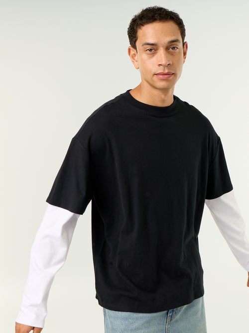 T-shirt met 2-in-1-effect en lange mouwen - Kiabi