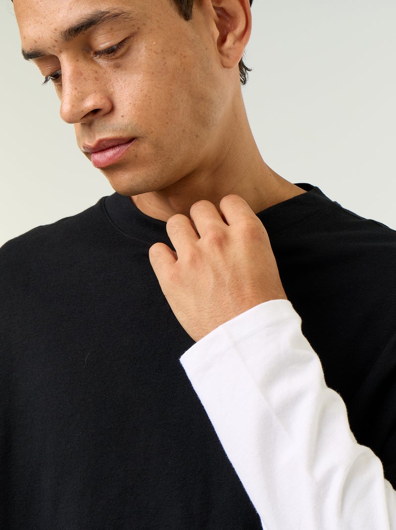 T-shirt met 2-in-1-effect en lange mouwen Zwart - Kiabi