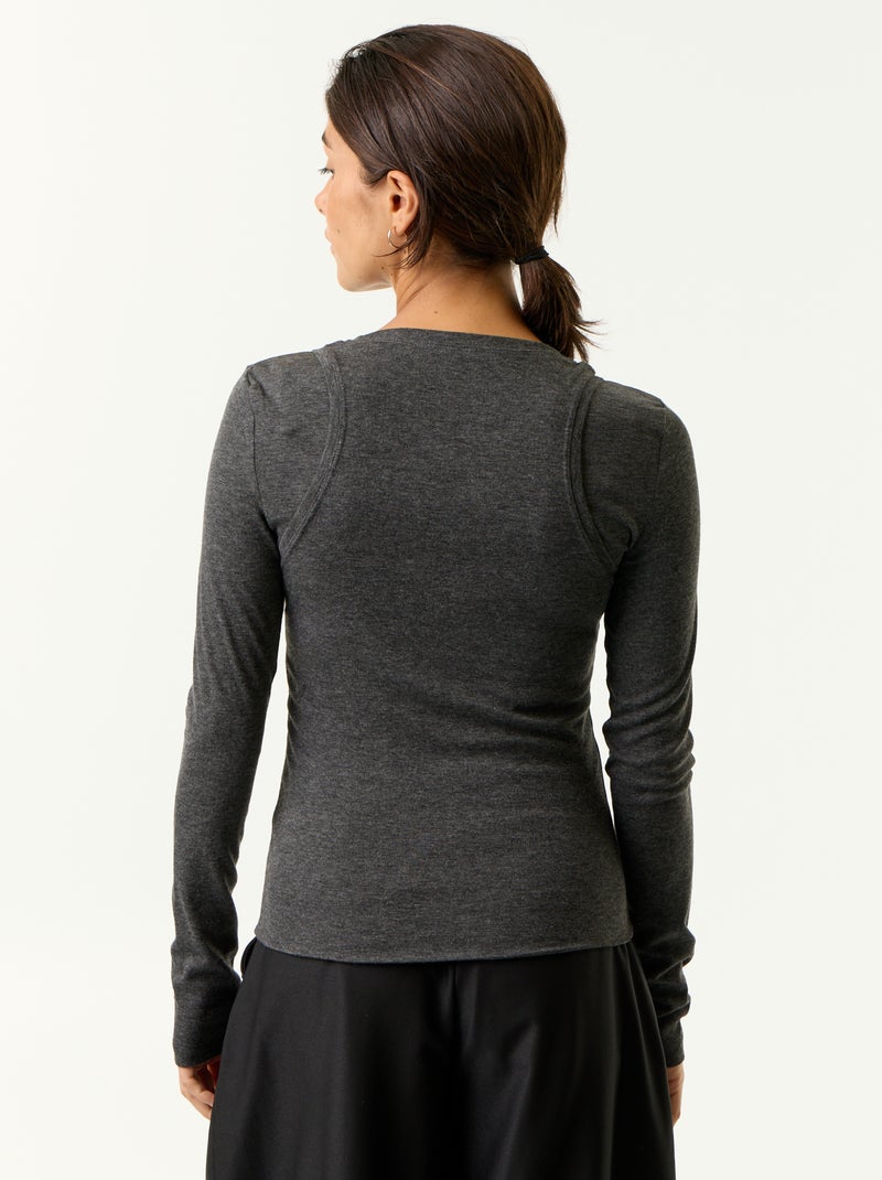 T-shirt met 2-in-1-effect en topje Grijs - Kiabi
